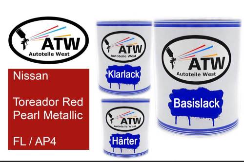 Nissan, Toreador Red Pearl Metallic, FL / AP4: 1L Lackdose + 1L Klarlack + 500ml Härter - Set, von ATW Autoteile West.